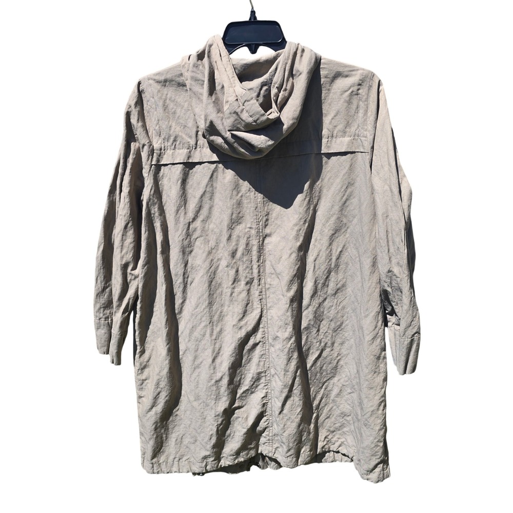 Eileen Fisher Organic Cotton Blend Hooded Parka Jacket Taupe F5CWL Large‎ - Picture 3 of 9